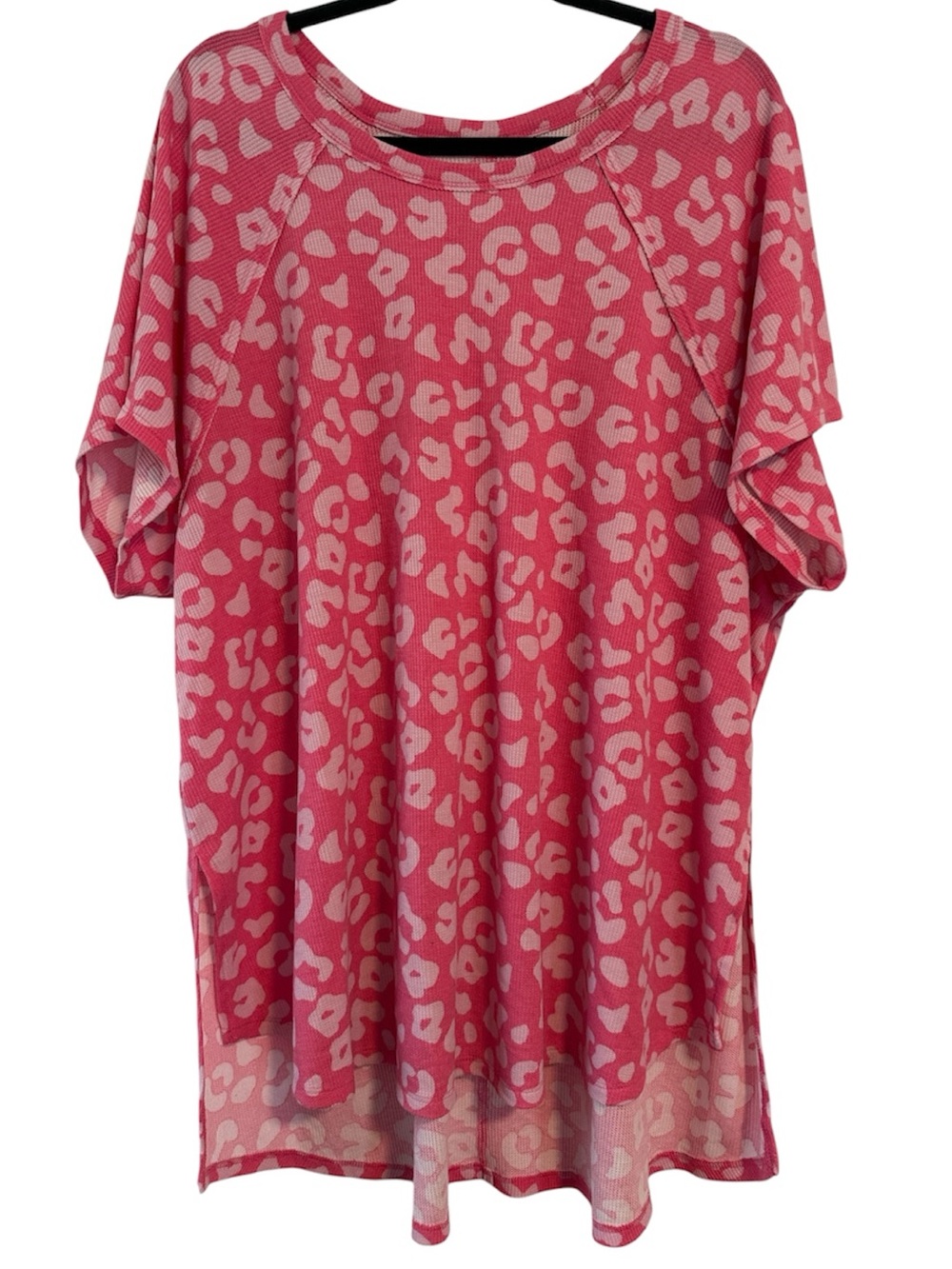 Pink Cheetah Print Thermal Textured Short Sleeve Top (see measurements)
